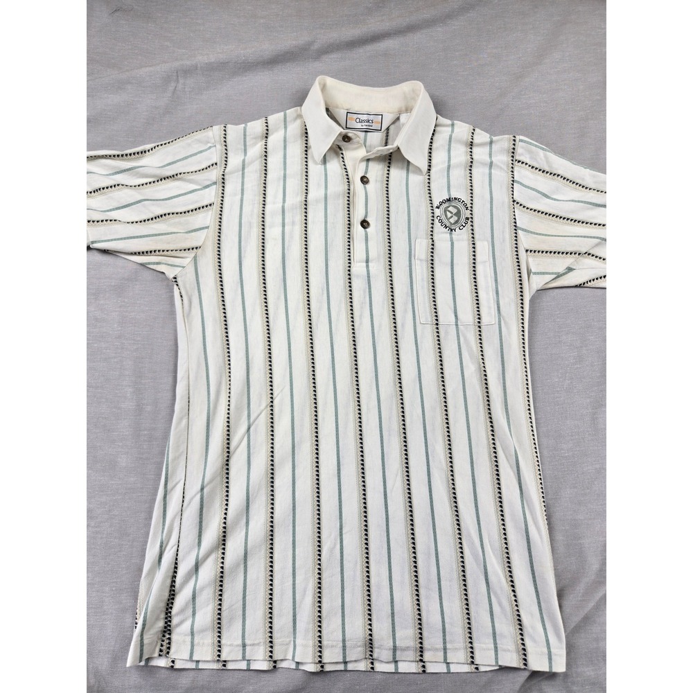 Vintage Classics by Palmland Mens Medium Polo Shirt Cream Striped Bloomington CC